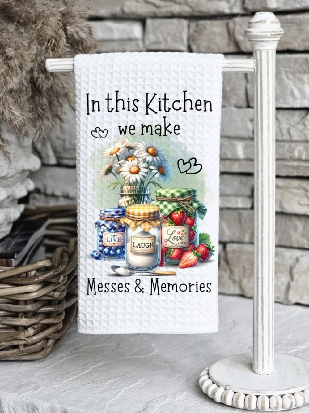 Bless Our Home Kitchen Towel Set, Love And Coffee Dish Towel Daisy Mason Jar